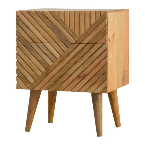 Wyld Haus Orvieto Line Carved Natural Mango Wood 2 Drawer Bedside Table