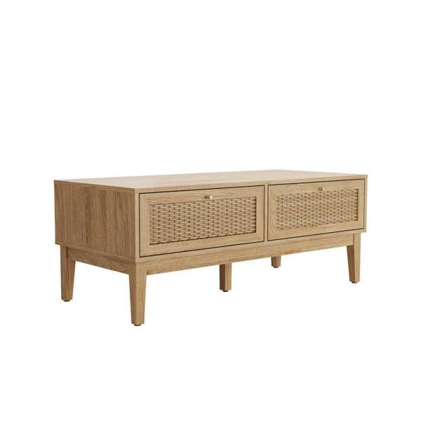 Wyld Haus Waterford Oak Wood and Rattan Coffee Table 2 Doors