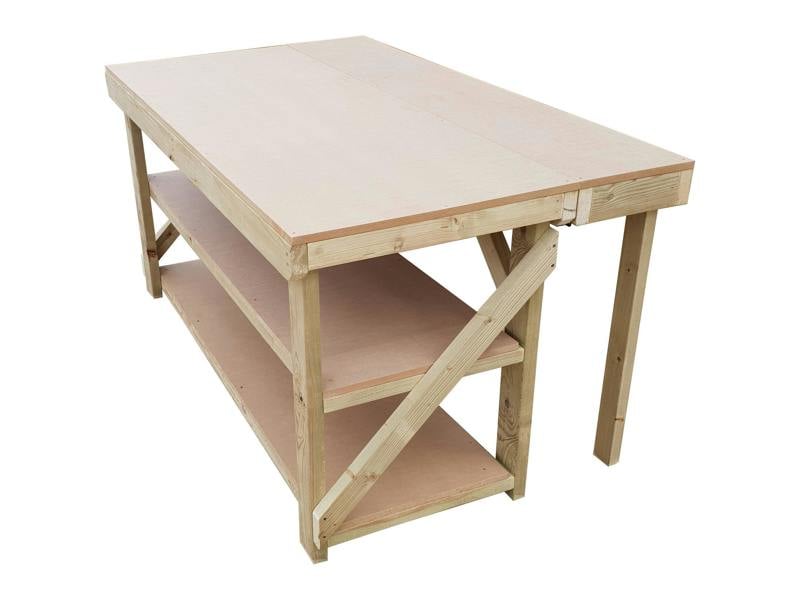 Arbor Garden Solutions Wooden MDF Top Workbench With Extendable Working Surface and Double Shelf