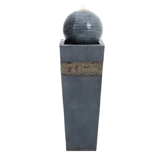 Navy Sphere Electric Fountain Water Feature with LED Light Fountains & Waterfalls Living and Home