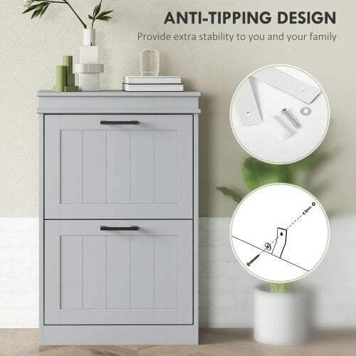 Wyld Haus Falifa Wooden Grey Minimal 2 Drawer Shoe Cabinet For 10 Pairs