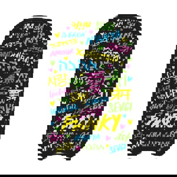 Neon heart sticker on Funky Trunks love funky adult kickboard with EVA foam