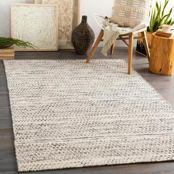 Livabliss Mardin-Hand Woven Beige Grey Black Wool Global Fringe Rug