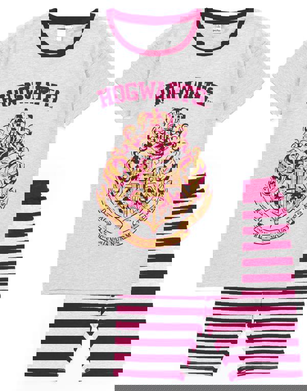 Harry Potter Womens Grey Hogwarts Crest Short Sleeve Cycling Short Pyjama Set