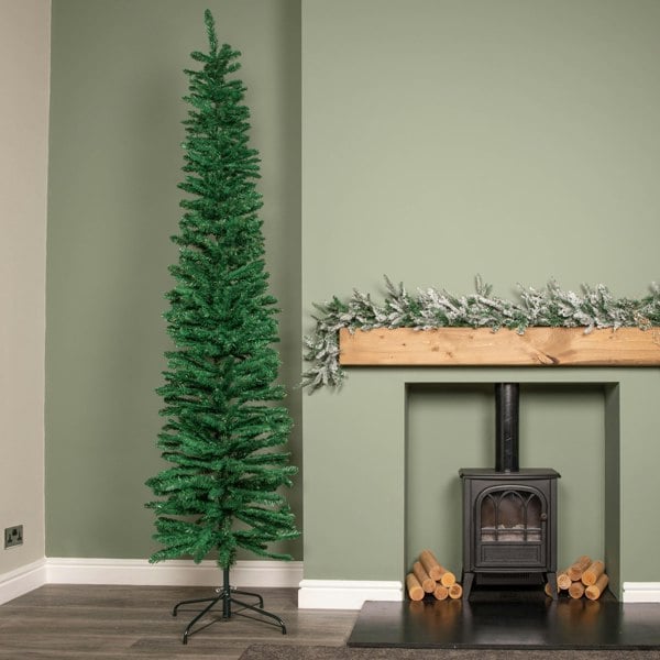 Samuel Alexander 8ft (2.4m) Green Artificial Pencil Christmas Tree With Green Metal Stand and 460 Tips