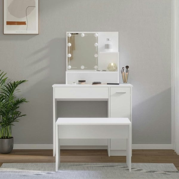 Berkfield Dressing Table Set with LED White Engineered Wood