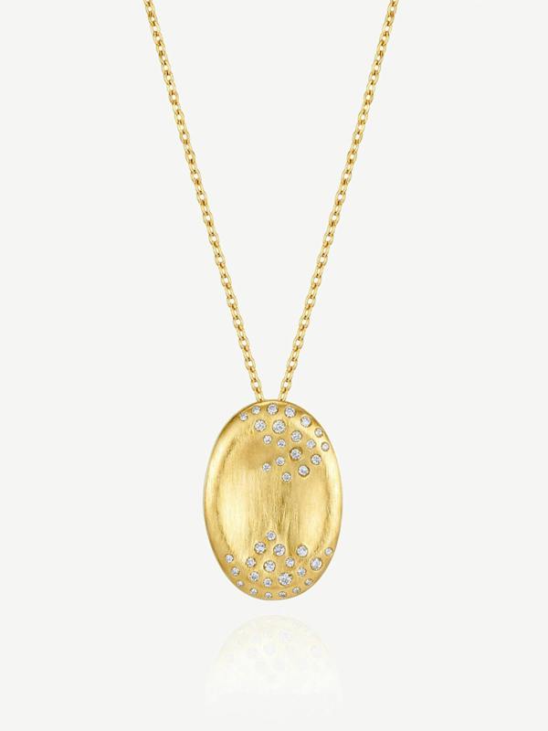MUCHV Textured Oval Disc Pendant Necklace