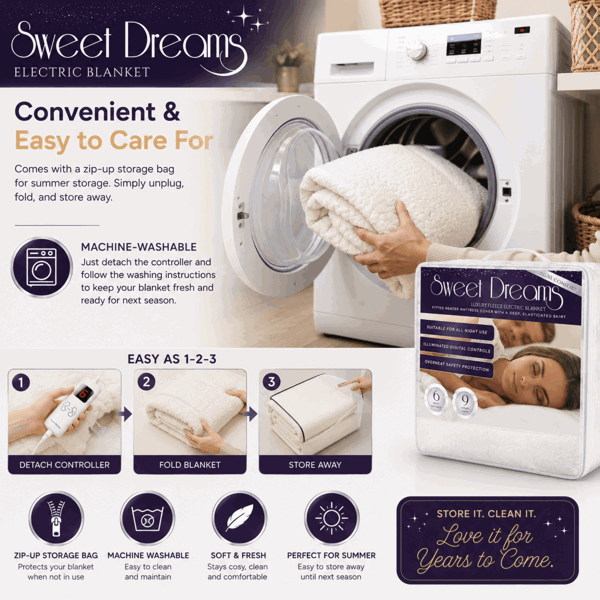 Sweet Dreams Luxury Fleece Electric Blanket King Size, Machine Washable Underblanket, Digital Control, Overheat Protection