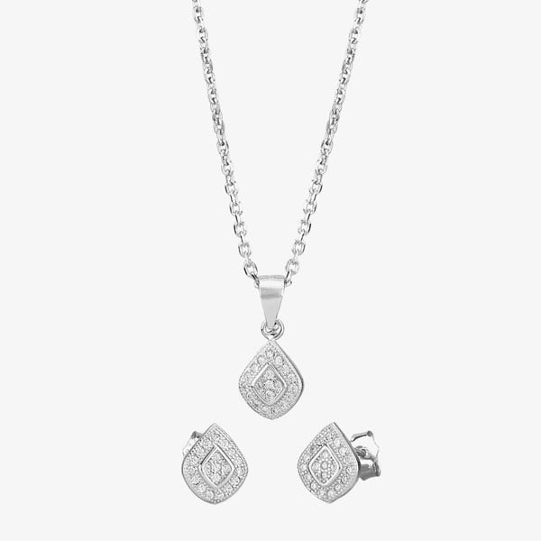 T. H. Baker Silver Pave Cushion Pendant and Earrings Set E610666+E610666-P