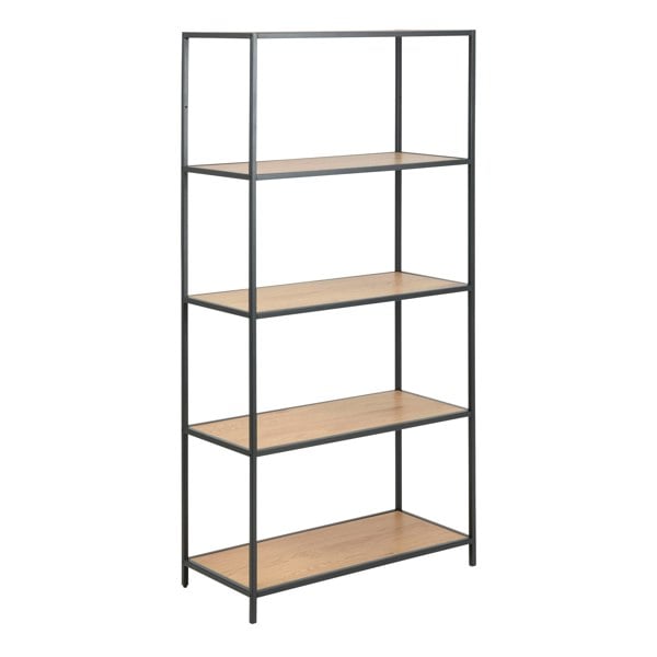 Furniture To Go Seaford Tall Black Metal Bookcase with 4 Oak Shelves