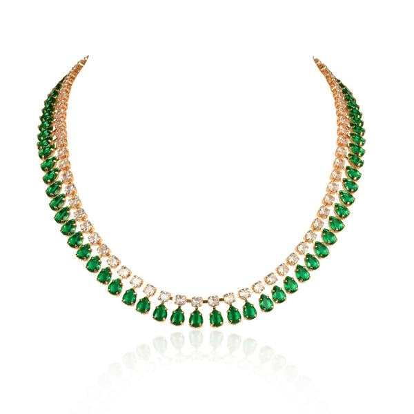 Zavana Green Crystal Necklace with Round & Pear Shaped Cubic Zirconia Stones For Women