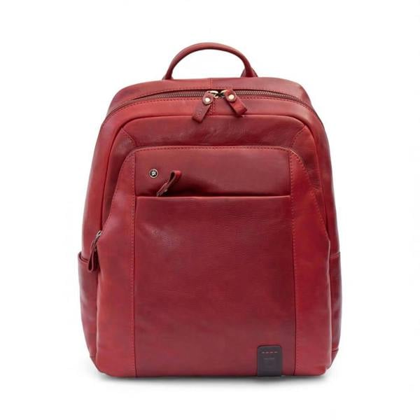 Red leather backpack on a white background
