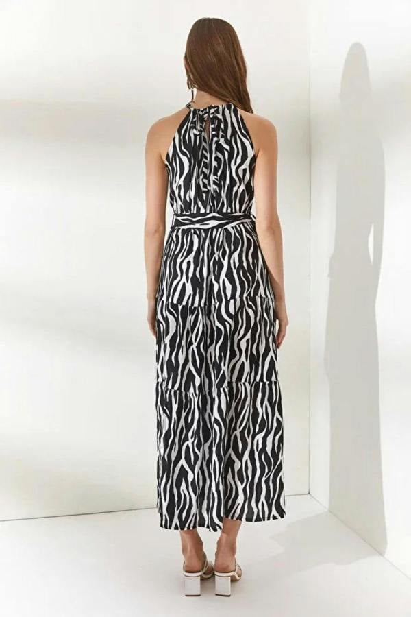 Hoxton Gal Halter Neck Belted Midi Dress
