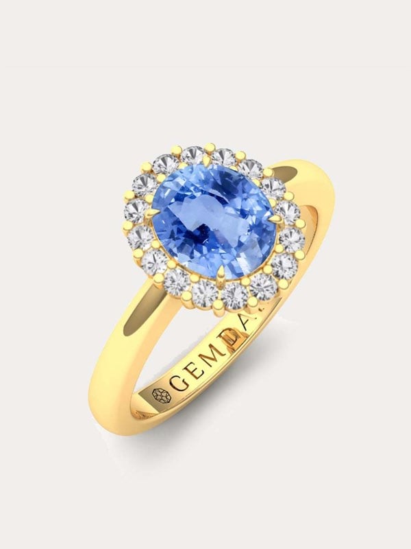 Gemdaia Ceylon Blue Sapphire & Diamond Halo Ring