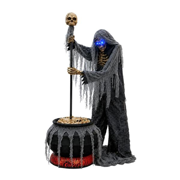 Samuel Alexander 6ft Tall Animated Stirring Cauldron Creep Skeleton Halloween Decoration with LED Eyes
