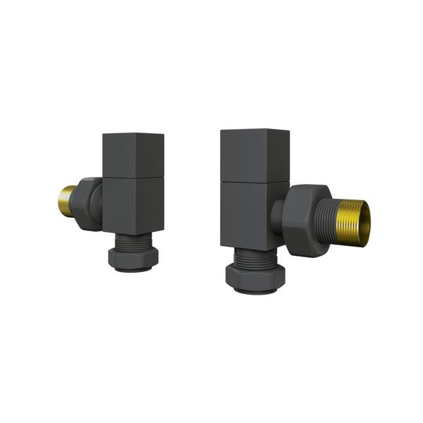 Flode Angled Square Manual Radiator Valve Pack | 15mm x 1/2″ | Anthracite