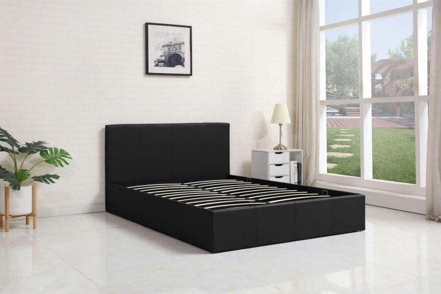 Kosy Koala Ottoman Bed Gas Lift Storage Leather Black 3ft Single Leather Pine Wood Bedroom