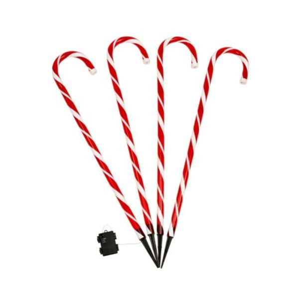 Samuel Alexander Set of 4 XL Light up Red & White Stripe Christmas Candy Cane Garden Stakes with LEDs
