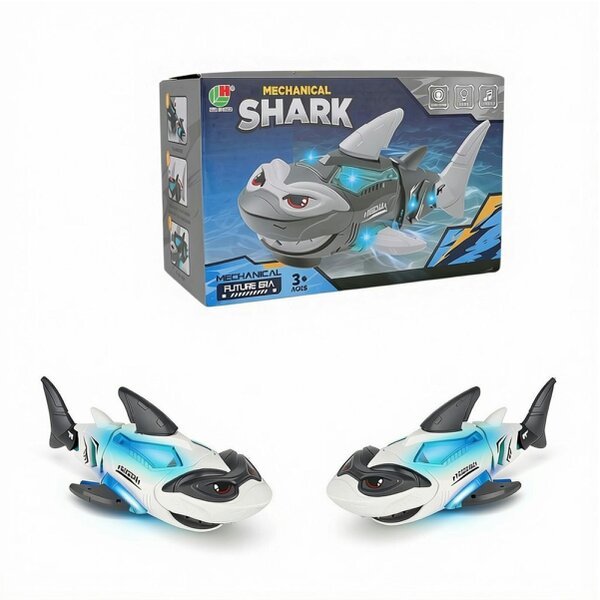 deAO Toys Electric Crawling Shark Toy for Toddlers Interactive Mechanical Shark with Lights & Music - 3+ - blue