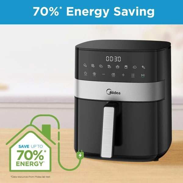 Midea 6.5L Digital Air Fryer with Wi-Fi, Dual Heating Tubes, 10-in-1 Functions, Max Crisp, Visible Window, LED Touch Control, Oil-Free Cooking