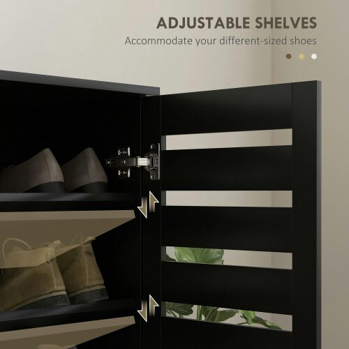Wyld Haus Kamoza Black Wooden White Slim Entryway Shoe Cabinet With 5 Tier Storage And Slatted Doors