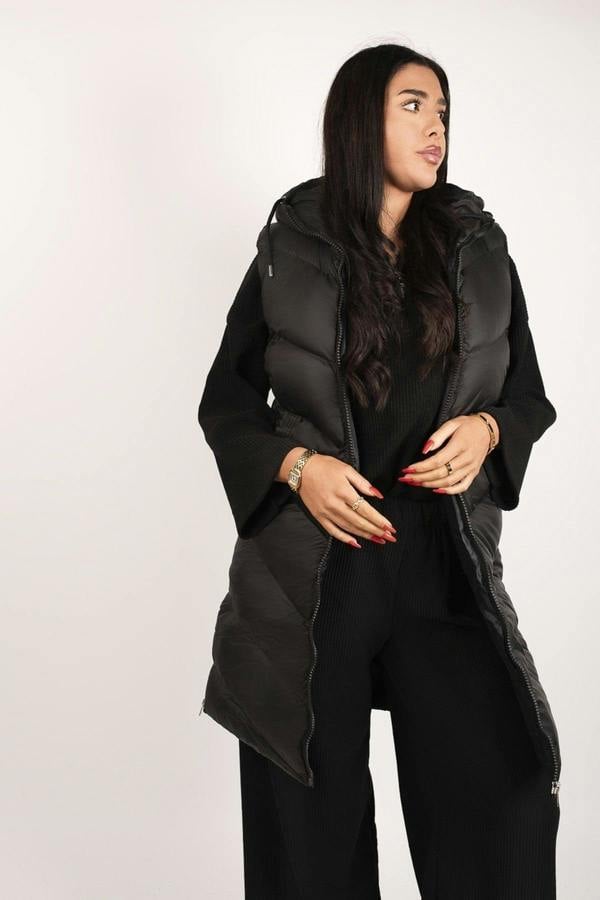Naloria Longline Hooded Puffer Gilet - Black