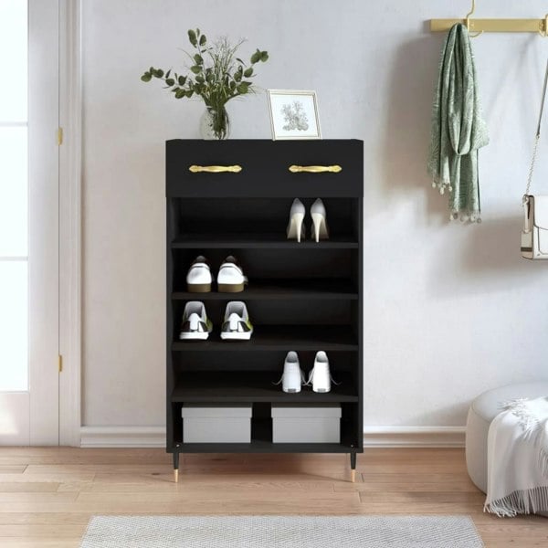 Berkfield Shoe Cabinet Black 60x35x105 cm Engineered Wood