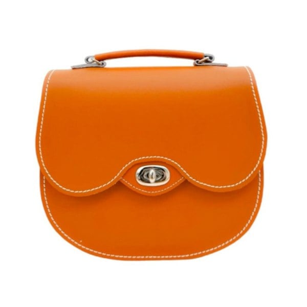 Zatchels Handmade Leather Twist Lock Saddle Bag - Orange