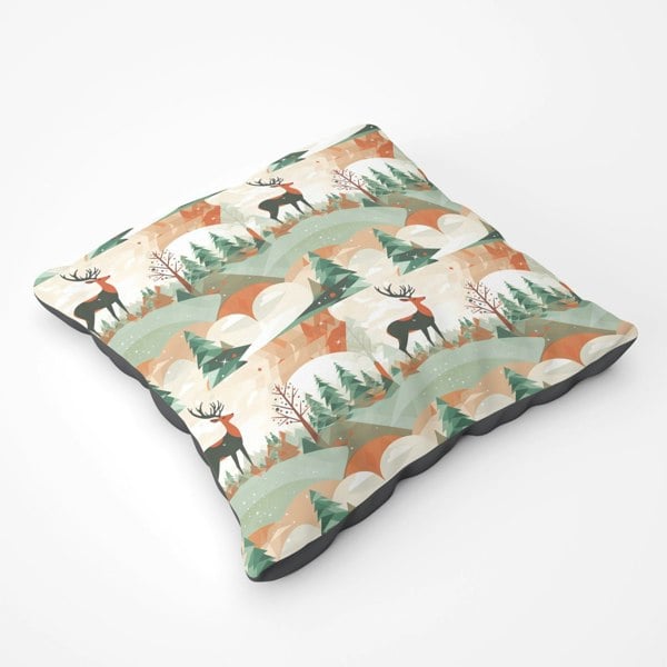 Warren Reed Reindeer On A Snowy Landscape Pattern Floor Cushion