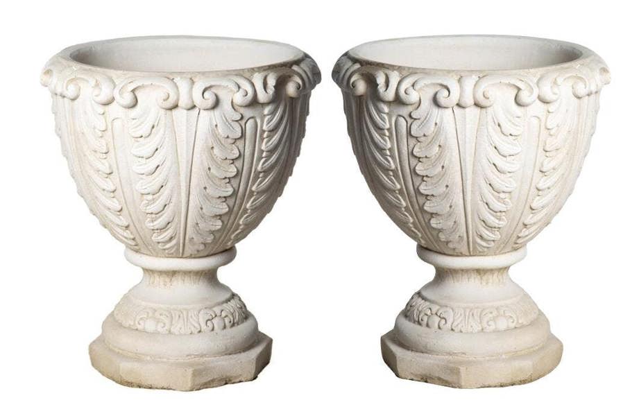 Pair of Large Roman style White Stone Vases