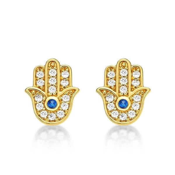 Gold Plated Hamza Hand Stud Earrings for Women - namana.london