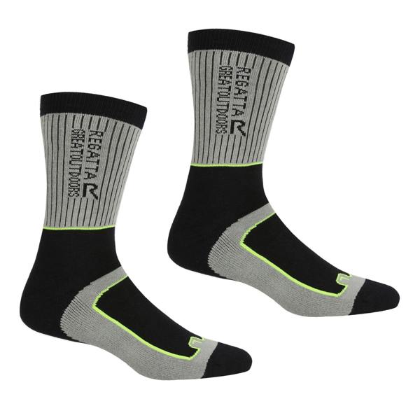 Regatta Mens Samaris 2 Season Socks (Pack of 2) - Dark Steel/Electric Lime - 