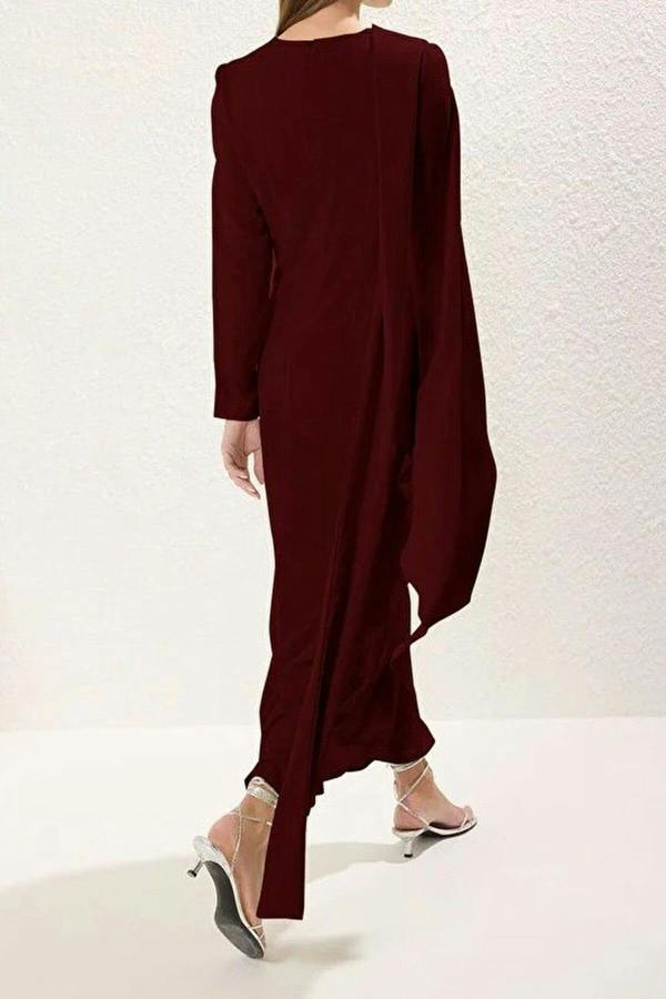 WOVCOR Draped Long Sleeve Maxi Dress with Asymmetric Detail