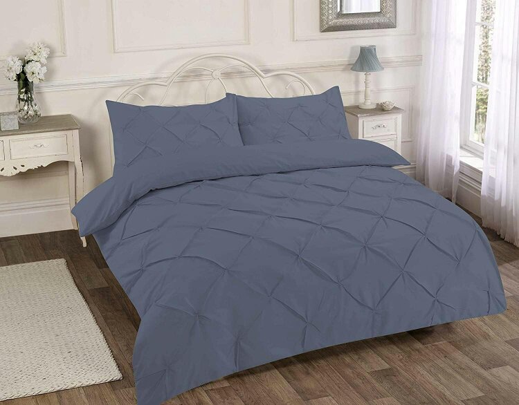 Night Zone Alexandra Pintuck Polycotton Duvet Cover Set – Easy Care Textured Bedding - Grey