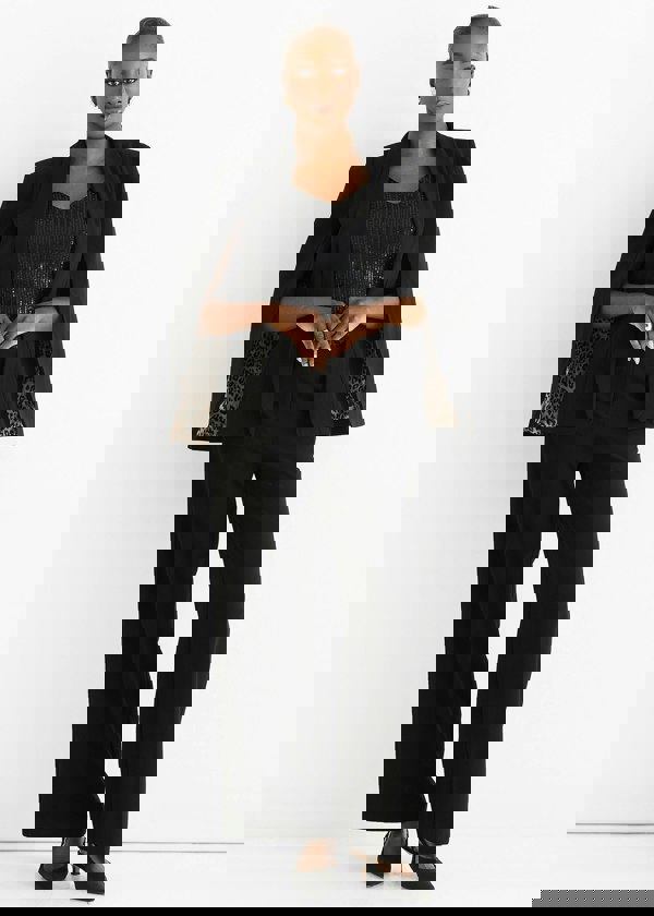 Gini London Black Tailoring Cape with Leopard Print Lining