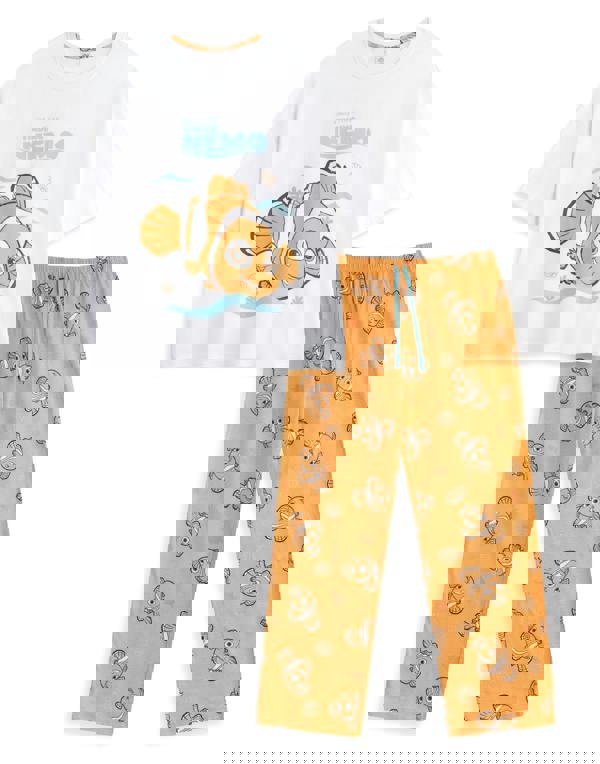 Disney Womens White Finding Nemo Short Sleeve Long Leg Pyjama Set