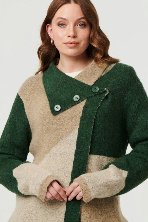 Green | Colour Block Textured Longline Coatigan
