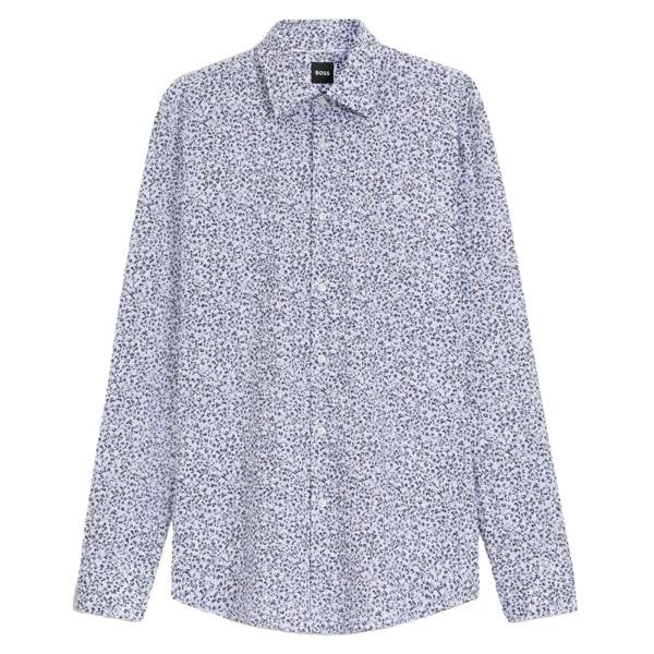 Boss Mens Floral Slim Long-Sleeved Shirt - Pastel Blue - 