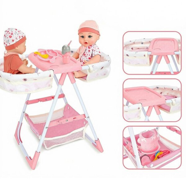 deAO Toys deAO Baby Doll Crib & High Chair Nursery Playset with 12" Soft Doll & 14 Accessories Pretend Feeding & Caring Role‑Play Set for Kids Ages 3+