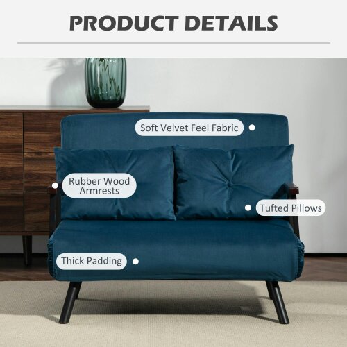 Wyld Haus Lenasu Nasa Velvet Blue 4 In One Convertible Double Sofa Bed With Cushions