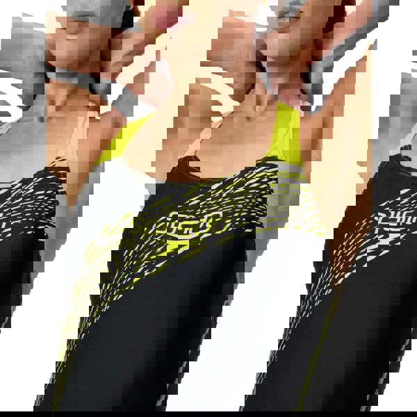 Speedo medley logo medalist black yellow geometric speedo swimsuit