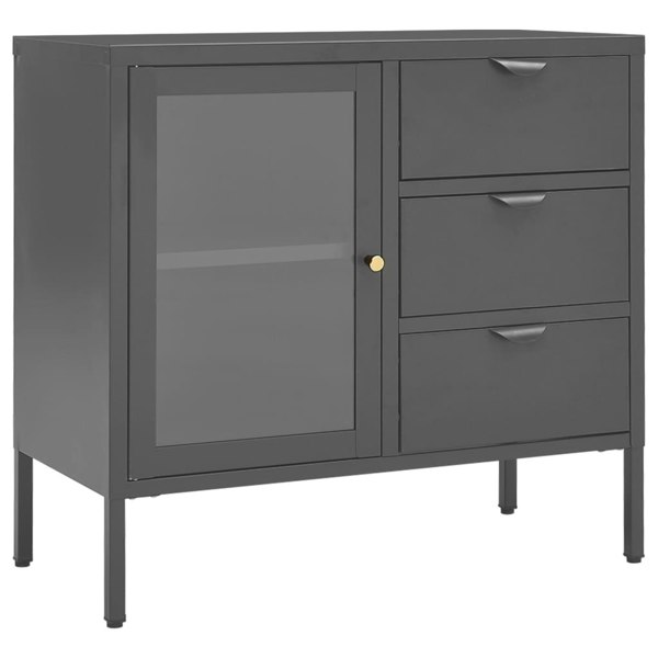 Berkfield Sideboard Anthracite 75x35x70 cm Steel and Tempered Glass