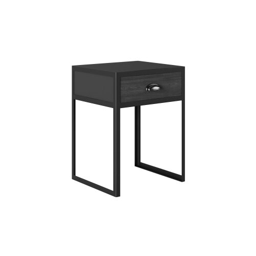 Wyld Haus Rimini Slate Grey Oak and Black Bedside Table with Drawer