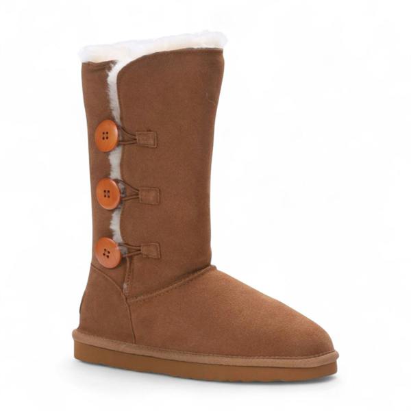 Infinity Leather Women's Sheepskin Suede Tan Button Warm Winter Calf Boots - Willow