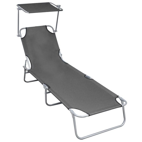 Berkfield Folding Sun Lounger with Canopy Grey Aluminium