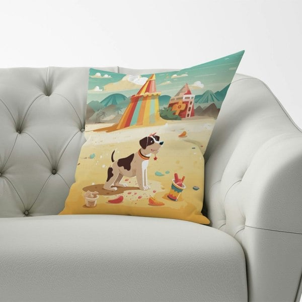 Warren Reed Doggy On A Beach Holiday Cushions