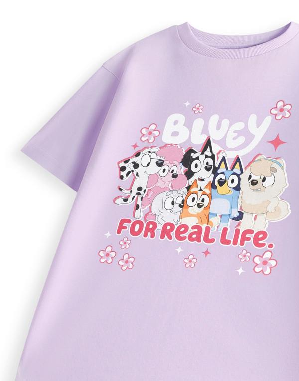 Vanilla Underground Bluey Girls Purple For Real Life Short Sleeved T-Shirt