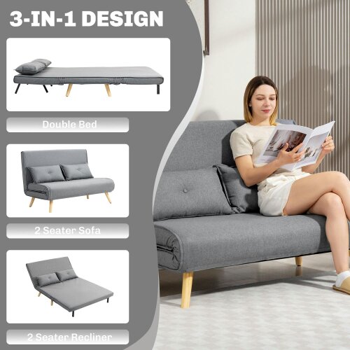 Wyld Haus Maba Linen Look Grey 2 Seater Sofa Bed