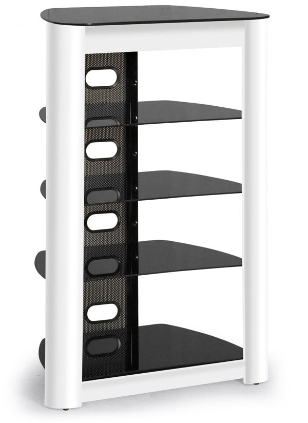 Centurion Supports ZINNIA 5-Tier Black Glass Shelves with Gloss White Fascia Entertainment Media Audio Rack