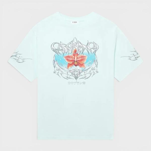 Casablanca Blades Printed Oversized T-Shirt Pale Blue